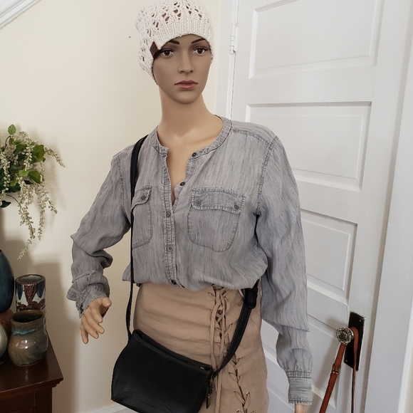 LOFT Grey Jean Button Down Shirt Jacket sz M - Picture 1 of 3